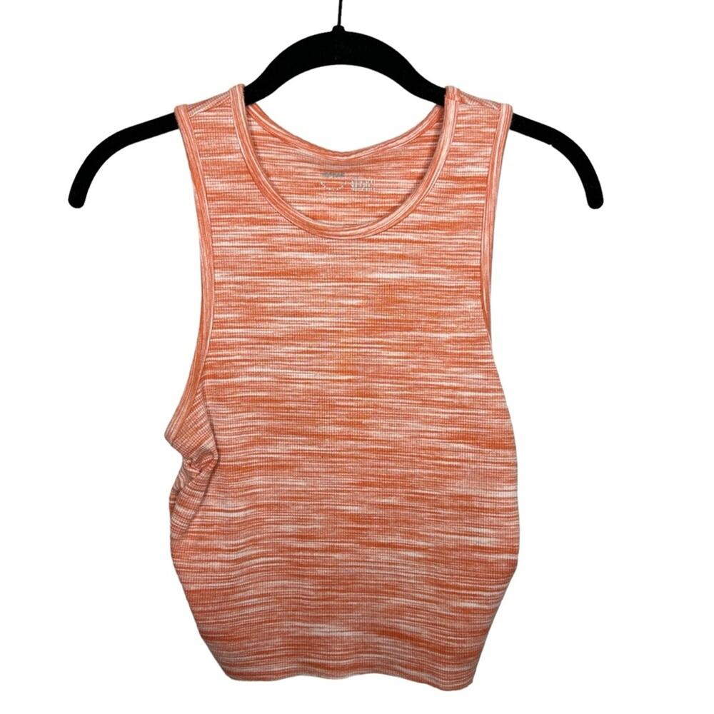AERIE / orange white space dye ribbed high neck ruched tank top / L